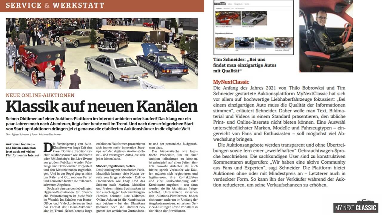 Ausschnitt Artikel AutoClassic 02/2022 - Klassik auf neuen Kanälen