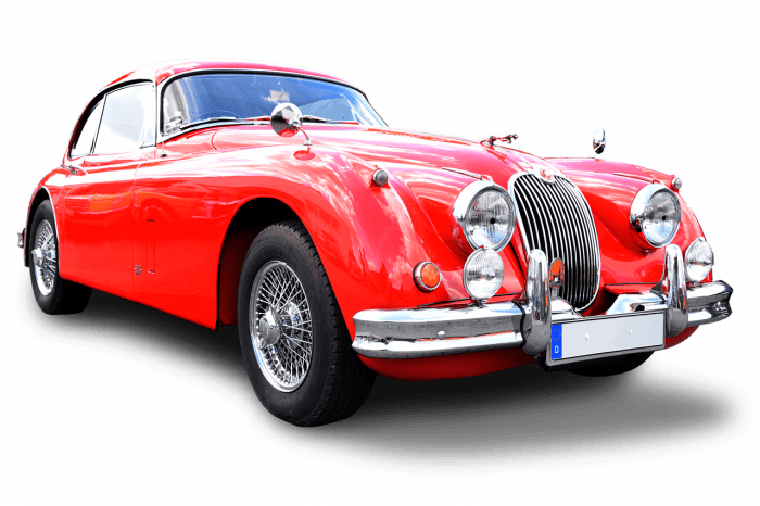 Oldtimer Jaguar 150 XK in Carmen-Rot